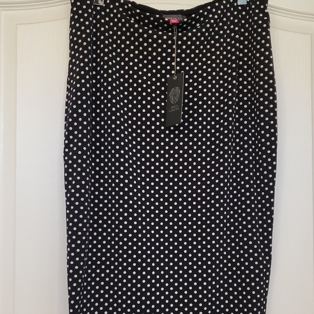 NWT Vince Camuto Black and White Polka Dot Midi Skirt